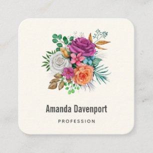 Carte De Visite Carré Bouquet floral rose, orange et blanc