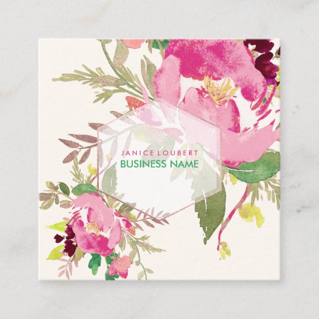 Carte De Visite Carré Bouquet PixDezines Floral Aquarelle/Printemps (Devant)