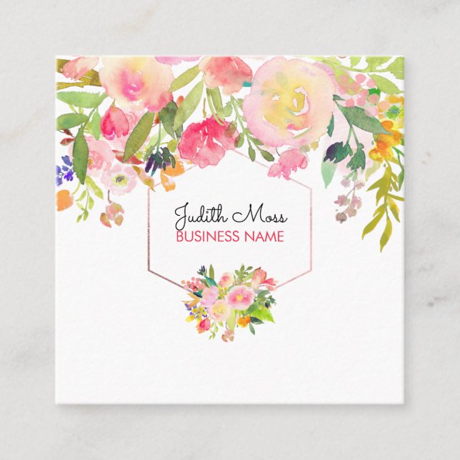 Carte De Visite Carré Bouquet PixDezines Floral Aquarelle/Printemps (Devant)
