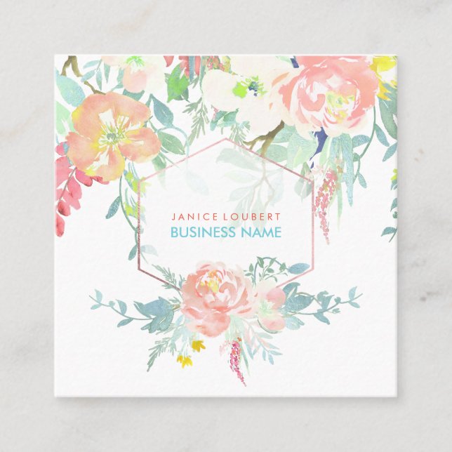 Carte De Visite Carré Bouquet PixDezines Floral Aquarelle/Printemps (Devant)