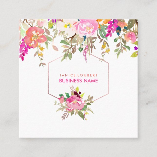 Carte De Visite Carré Bouquet PixDezines Floral Aquarelle/Printemps (Devant)