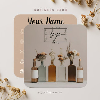 Carte De Visite Carré Bouteilles Boho | Fleurs | Esthétique