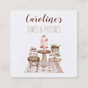 Carte De Visite Carré Boutique De Boulangerie Boho, Cupcakes Et Pâtisse
