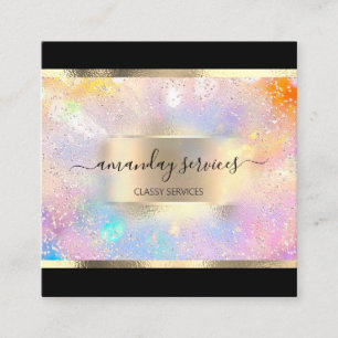 Carte De Visite Carré Boutique Holograph Makeup Gold Frame Carré