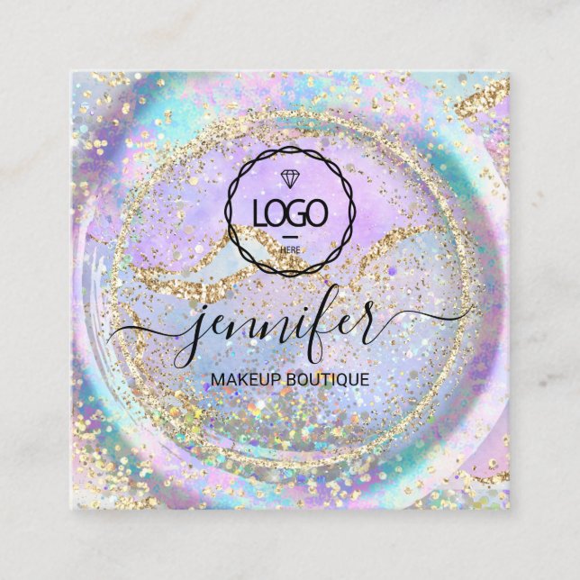 Carte De Visite Carré Boutique Maquillage Lash Code QR Logo Holographe (Devant)