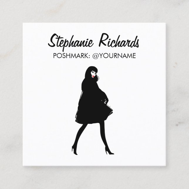 Carte De Visite Carré Boutique Mod Fashion Girl, Vendeur Poshmark (Devant)