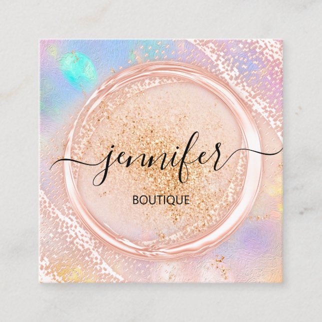 Carte De Visite Carré Boutique Professionnelle Boutique Beauté Logo Rose (Devant)