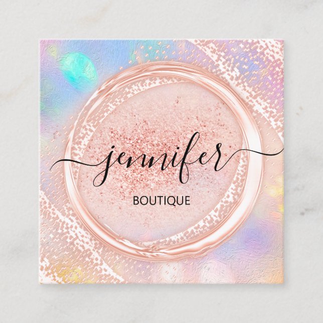 Carte De Visite Carré Boutique Professionnelle Boutique Beauté Logo Rose (Devant)