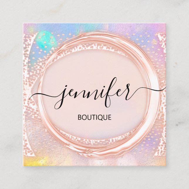 Carte De Visite Carré Boutique Professionnelle Boutique Beauté Rose Holo (Devant)