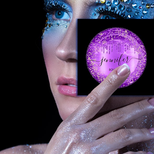 Carte De Visite Carré Boutique Professionnelle Boutique Parties scintill (Professional Boutique Shop Glitter Purple Drips Square Business Card)
