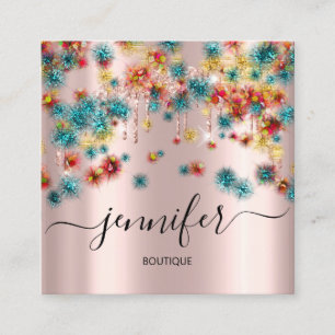 Carte De Visite Carré Boutique professionnelle Boutique Rose Confetti Tu