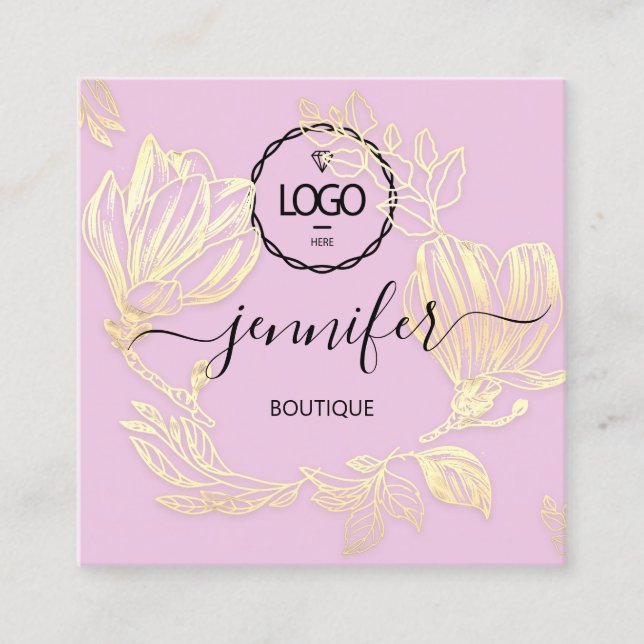 Carte De Visite Carré Boutique professionnelle Fleurs violettes logo QR (Devant)