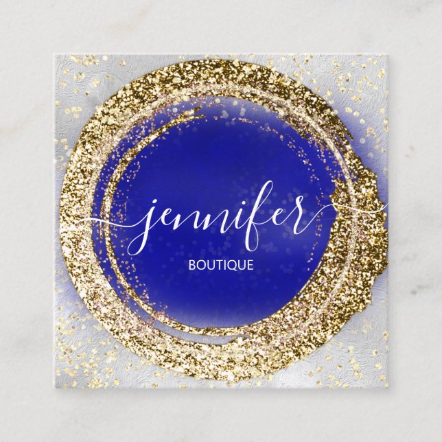 Carte De Visite Carré Boutique professionnelle Gold Royal Blue Silver (Devant)