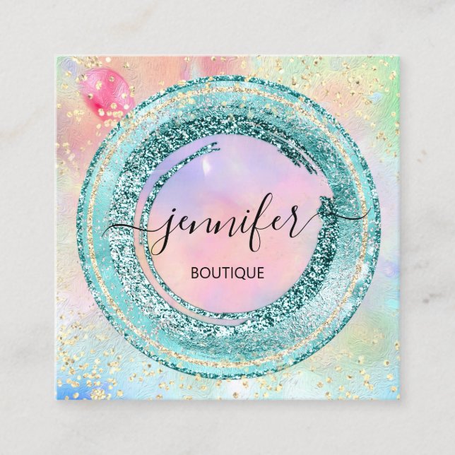 Carte De Visite Carré Boutique professionnelle Holographe QR Code vert (Devant)