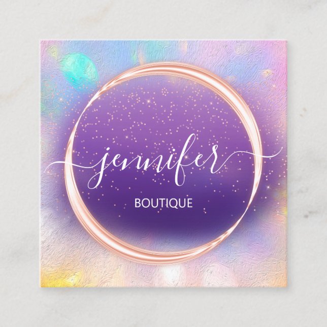 Carte De Visite Carré Boutique professionnelle Holographe Rose violet (Devant)