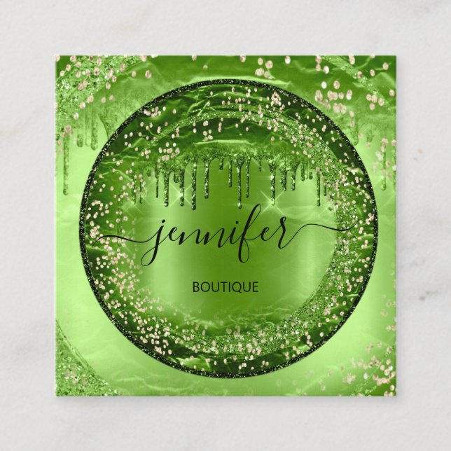 Carte De Visite Carré Boutique professionnelle Parties scintillant Green (Devant)