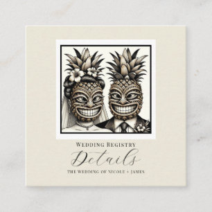 Carte De Visite Carré Bride & Groom Aloha Pineapple Tiki Détails du Mari