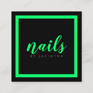 Carte De Visite Carré Bright Green Neon Moderne Technicien Nail Salon