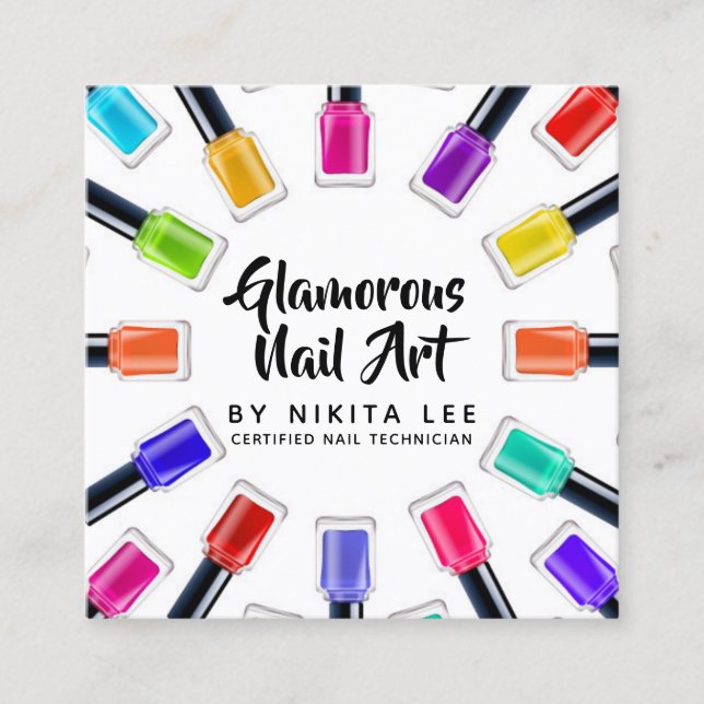 Carte De Visite Carré Bright Rainbow Nail Art Tech Salon Social Media (Devant)