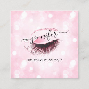 Carte De Visite Carré Brosses de maquillage Eyelash Code QR Logo rose