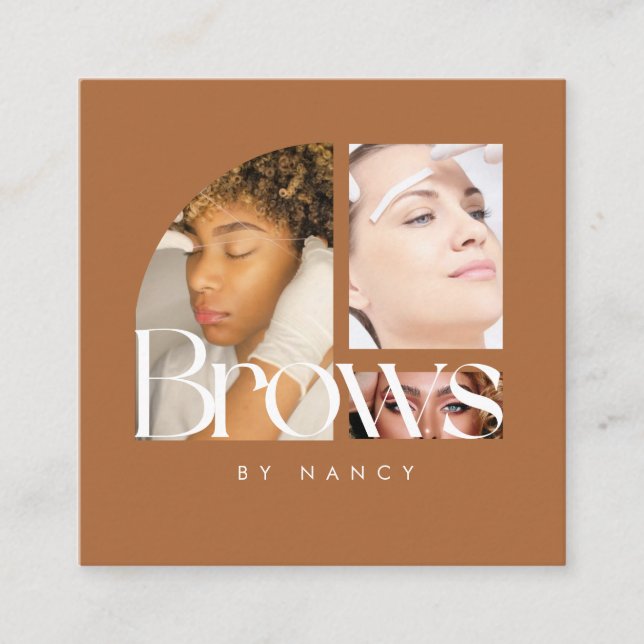 Carte De Visite Carré Brows Photo Collage Terracotta  (Devant)