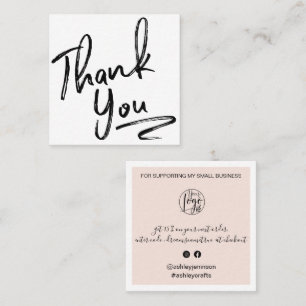 Carte De Visite Carré Brush moderne merci script commander blush rose