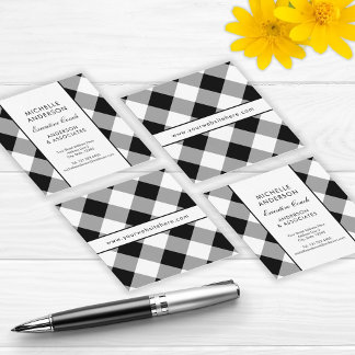 Carte De Visite Carré Buffalo Plaid Moderne Entreprise Noir et Blanc