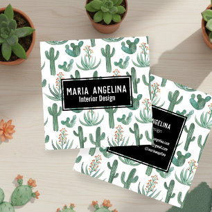 Carte De Visite Carré Cactus du désert et Aquarelle des succulents