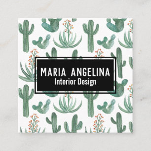 Carte De Visite Carré Cactus du désert et Aquarelle des succulents