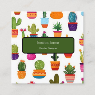 Carte De Visite Carré Cactus Garden House Plantes Pots Plantations