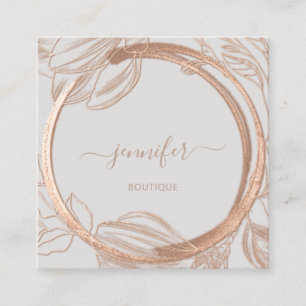 Carte De Visite Carré Cadre floral Code QR Logo Rose gris Royal