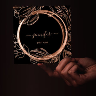 Carte De Visite Carré Cadre floral QR Code Logo Rose noir Royal