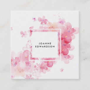 Carte De Visite Carré Cadre floral rose de blanc d'éclaboussure