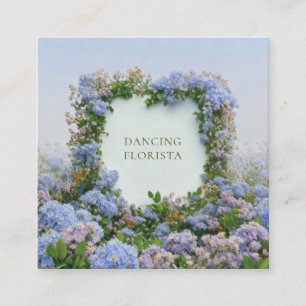 Carte De Visite Carré Cadre géométrique à motif floral bleu capricieux