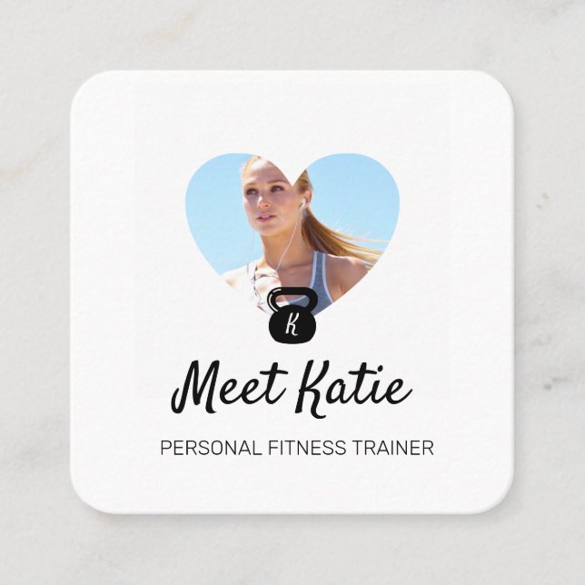 Carte De Visite Carré Cadre photo du coeur Trainer personnel kettlebell (Devant)