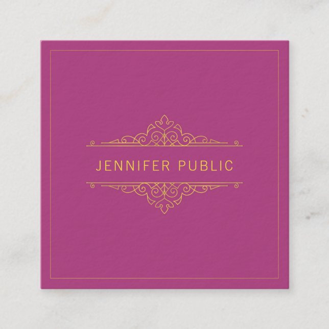 Carte De Visite Carré Cadre professionnel Gold Texte Modèle élégant Luxe (Devant)
