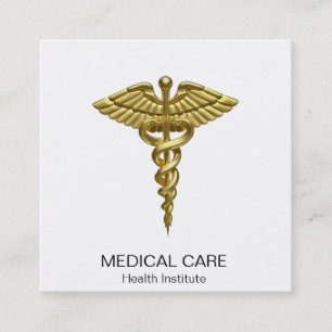 Carte De Visite Carré Caducée en or Médicale professionnel