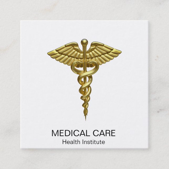 Carte De Visite Carré Caducée en or Médicale professionnel (Devant)