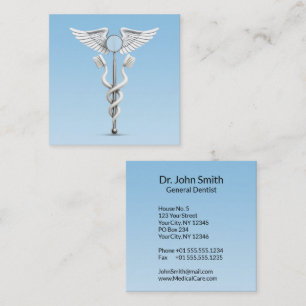Carte De Visite Carré Caduceus Dental Mirror White Toothbrush Médicale