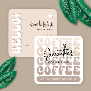 Carte De Visite Carré Café Artisanal Tendance Rétro Beige Barista