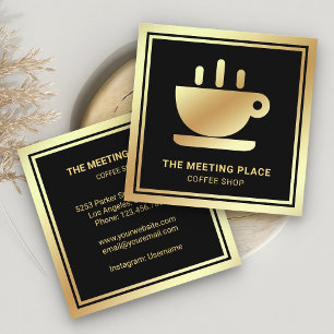 Carte De Visite Carré Cafetière en feuille d'or noir Café Maison de café