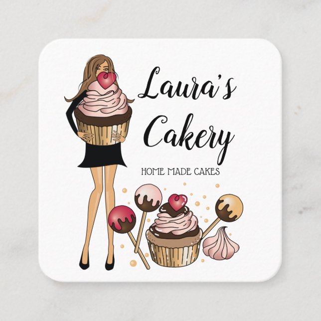Carte De Visite Carré Cakes & Sweets Cupcake Accueil Boulangerie Cute Fi (Devant)