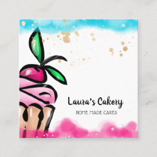 Carte De Visite Carré Cakes & Sweets Cupcake Accueil Boulangerie mignonn
