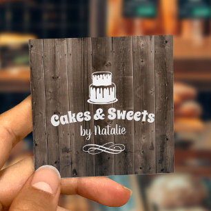 Carte De Visite Carré Cakes & Sweets Cupcake Home Bakery Barn Wood