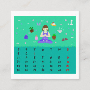 Carte De Visite Carré Calendrier 2026 de postures de yoga en dessins ani