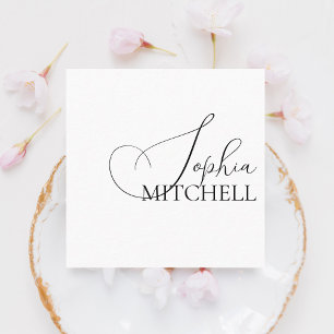 Carte De Visite Carré Calligraphie chic minimaliste blanc