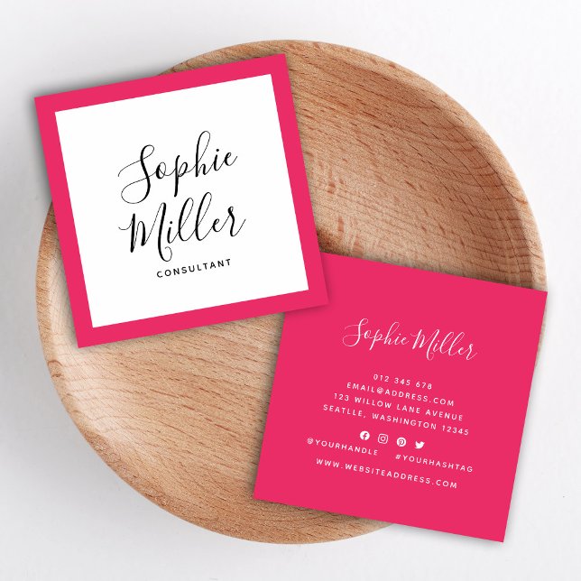 Carte De Visite Carré Calligraphie couleur frontière modifiable Médias s (Créateur téléchargé)