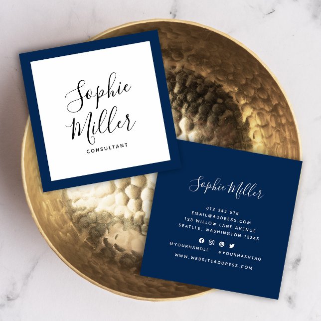 Carte De Visite Carré Calligraphie couleur frontière modifiable Médias s (Créateur téléchargé)