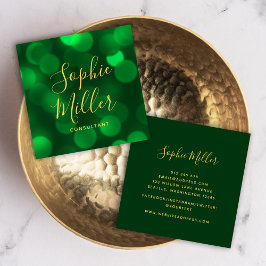 Carte De Visite Carré Calligraphie moderne Emerald Green Bokeh Lumières