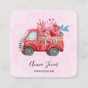 Carte De Visite Carré Camion d'amour mignon avec Coeur Cargo Aquarelle